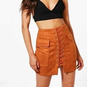 TAN FAUX SUEDE MINI SKIRT